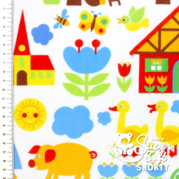 Kullaloo Plüsch SHORTY Bauernhof (Meterware / 1,5 mm Florlänge / SuperSoft / Stoff): 1,0m