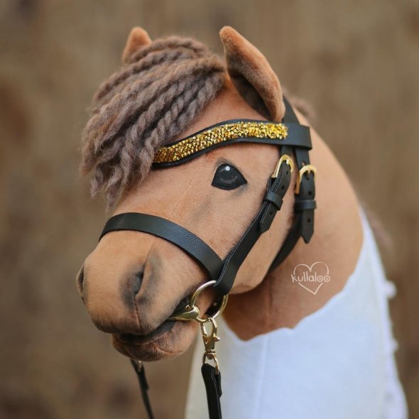 Kullaloo Hobby Horse Trense Material-Set gold mit schwarzem Leder