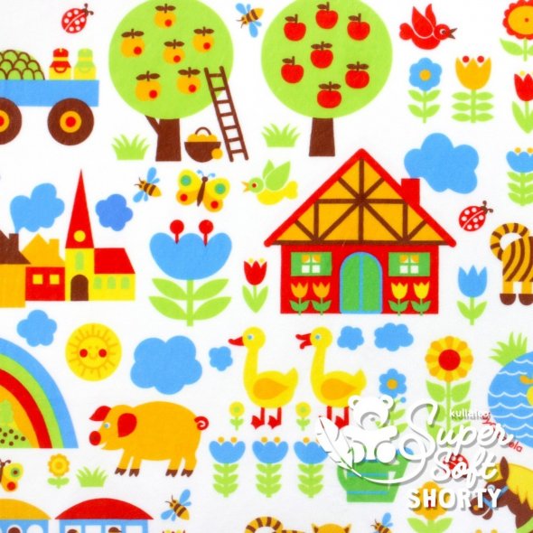 Kullaloo SuperSoft Plüsch SHORTY Prints (Bauernhof/ 0,75 m x 1 m)