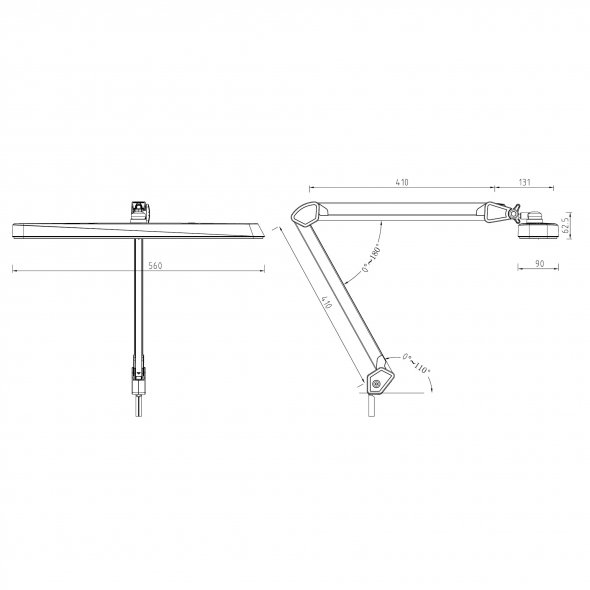 Semplix LED Arbeits-Tischlampe weiß (324 LED/ dimmbar in 5 Stufen/ Tischklemme)