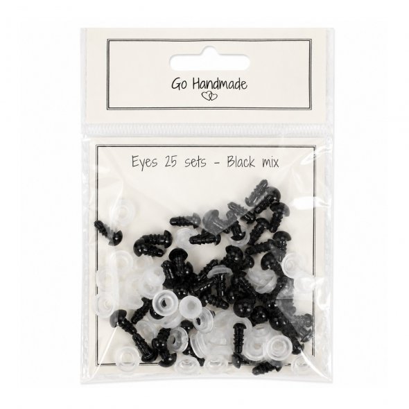 Go Handmade Sicherheitsaugen Set schwarz (Ø 5-8 mm / Mix mit 25 Paar)