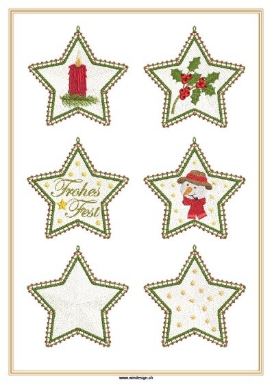 Windesign Stickmuster USB "Weihnachtssterne" in Lacetechnik mit Innenstern