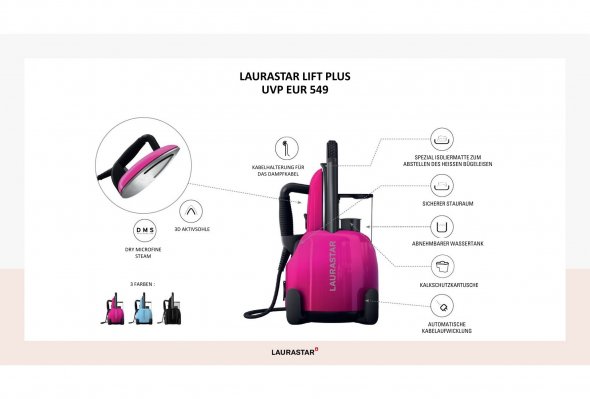 Laurastar Lift Plus Pinky Pop tragbare Dampfbügelstation