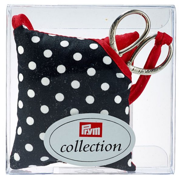 Prym Nadelkissen Polka Dots mit Schere (schwarz/ weiß)