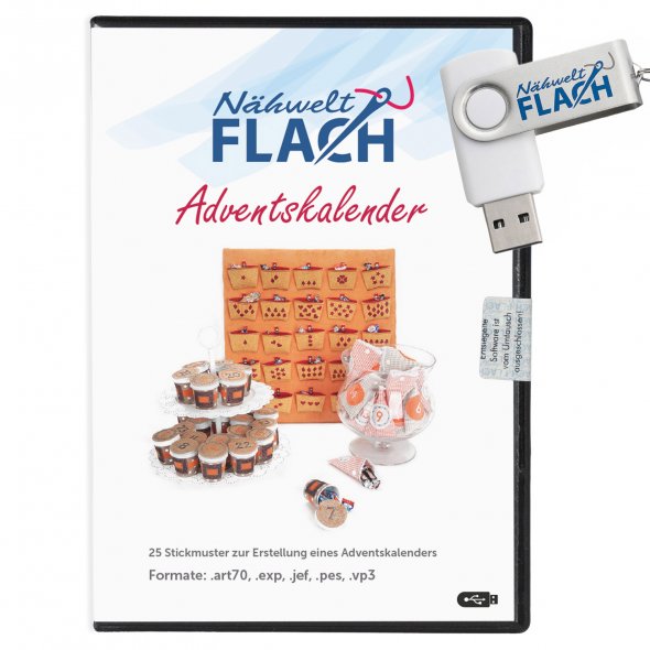 Nähwelt Flach Stickmuster USB Adventskalender (24 Motive / Multiformat)