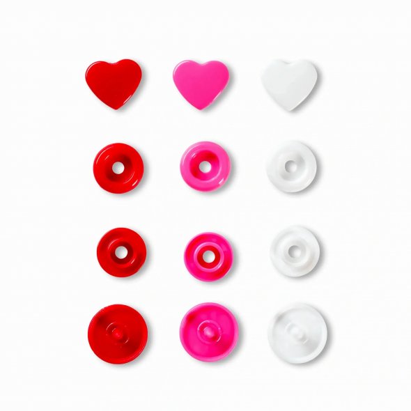 Prym Love Color Snaps Druckknöpfe Herzen (12,4 mm/ 30 St./ rot/ weiß/ pink)