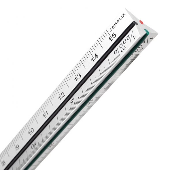 Semplix Aluminium Dreikantlineal (17 x 1,4 x 1,4 cm/ 6 verschiedene Skalen)