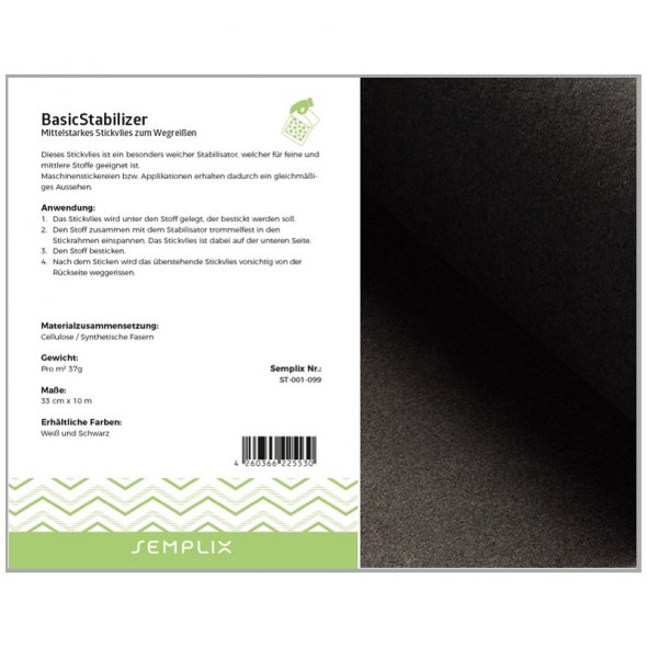 Semplix BasicStabilizer (33 cm x 10 m/ mittel. Stickvlies zum Wegreißen/ schwarz)