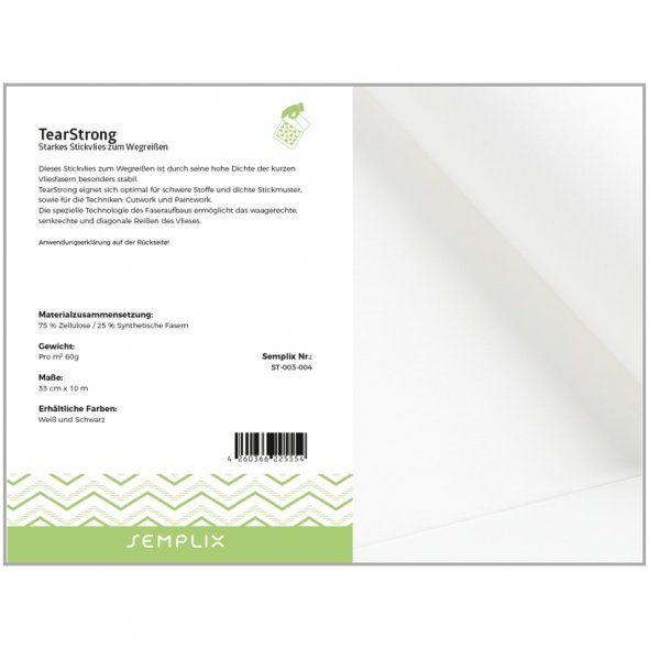 Semplix TearStrong (33 cm x 10 m/ starkes Stickvlies zum Wegreißen/ weiß)