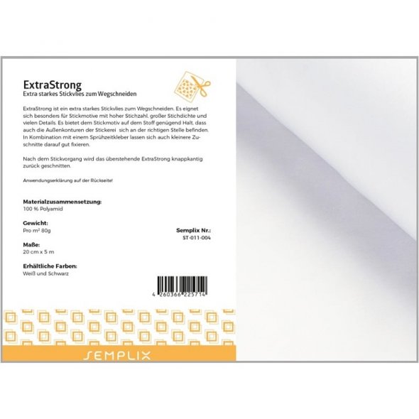 Semplix ExtraStrong ( 20 cm x 5 m/ extr.stark. Stickvlies zum Wegschneiden/ weiß)