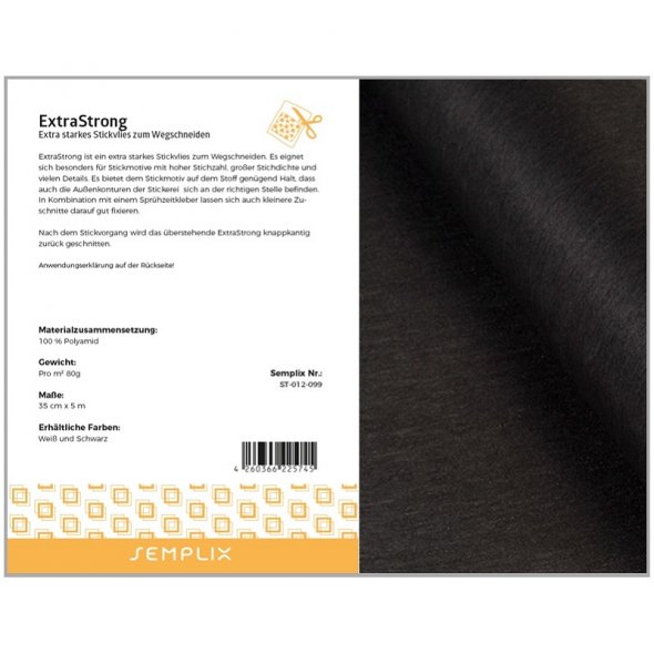 Semplix ExtraStrong (35 cm x 5 m/ extr.stark. Stickvlies zum Wegschneiden/ schwarz)