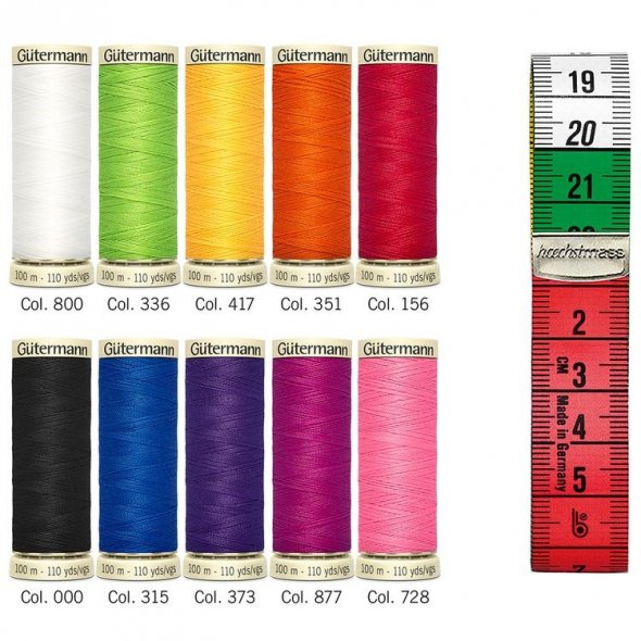 Gütermann Allesnäher + Maßband Nähfaden-Set (10 Farben/ 100 m)