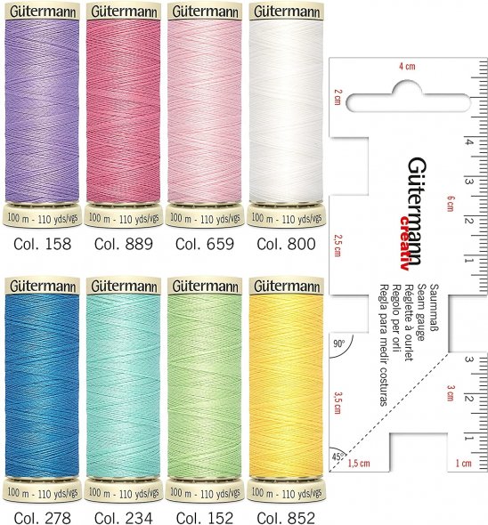 Gütermann Allesnäher Nähfaden-Set (8 Farben/ 100 m + Saummaß)