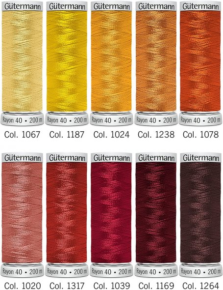 Gütermann Rayon 40 Stickfaden-Set-1 (10 x 200 m/ gelb/ orange/ rot)