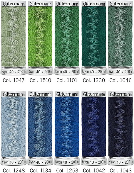 Gütermann Rayon 40 Stickfaden-Set-3 (10 x 200 m/ grün/ blau)