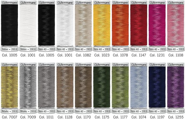 Gütermann Rayon 40 Stickfaden-Set-1 (16 x 200 m/ 2 x Metallic/ 2 x  Bobbin)