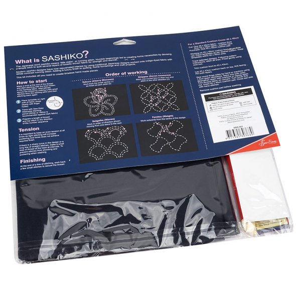 SASHIKO Starter Set (5-tlg./ Schablonen/ Stoff/ Markierstift/ Sticknadeln/ Stickgarn)