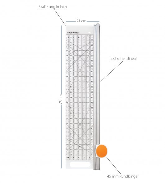 Fiskars Schneidlineal 2 in 1 Rollmesser Ø 45 mm & Lineal 6 x 24"