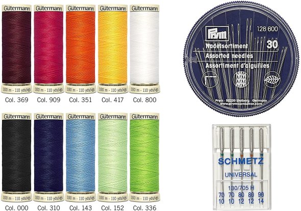 Gütermann Allesnäher + Nähnadeln Nähfaden-Set (10 Farben/ 100 m)