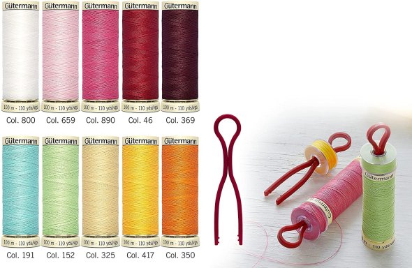 Gütermann Allesnäher + 10 Bobbin-Clips Nähfaden-Set (10 Farben/ 100 m )