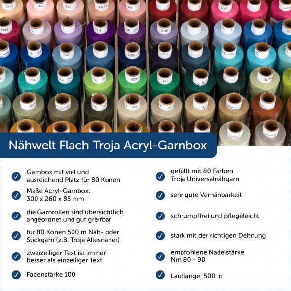 Nähwelt Flach Troja Acryl-Garnbox (gefüllt mit 80 Farben/500 m)
