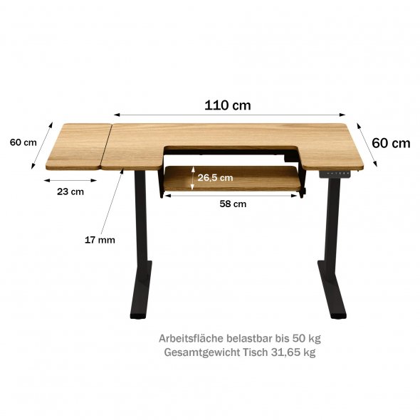 Semplix Hobby- und Nähtisch elektrisch höhenverstellbar mit Ausschnitt (schwarz/ Eiche-Design)
