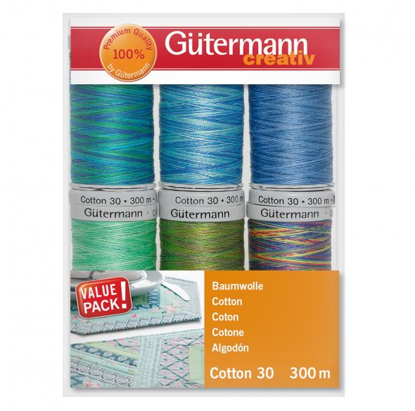 Gütermann Nähfaden-Set 734022-3 Cotton 30 (6 Spulen/ 300 m)