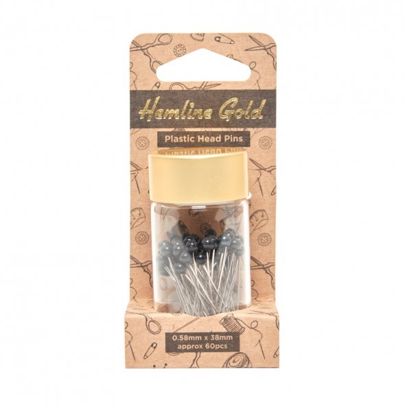 Hemline Gold Stecknadeln im Röhrchen (Köpfe schwarz/ weiß) schwarz