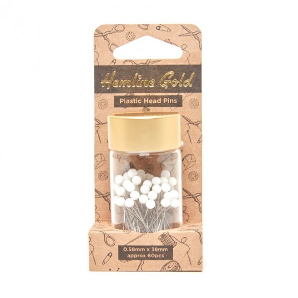 Hemline Gold Stecknadeln im Röhrchen (Köpfe schwarz/ weiß) weiß