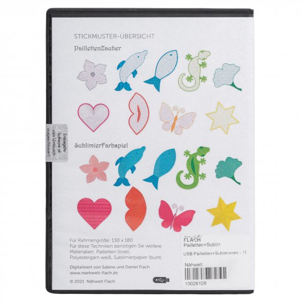Nähwelt Flach USB Pailletten + Sublimieren (18 Muster + Anleitung)