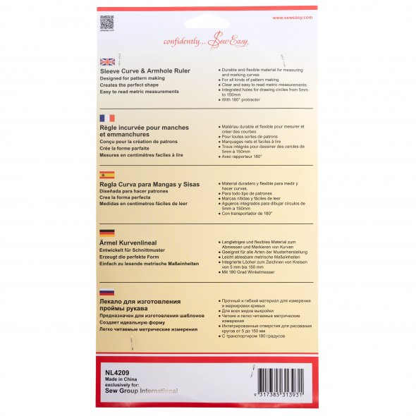 Sew Easy Ärmel Kurvenlineal - Sleeve Curve Armhole Ruler