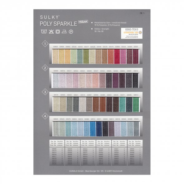Poly Sparkle - Farbkarte - mit echtem Garn gewickelt
