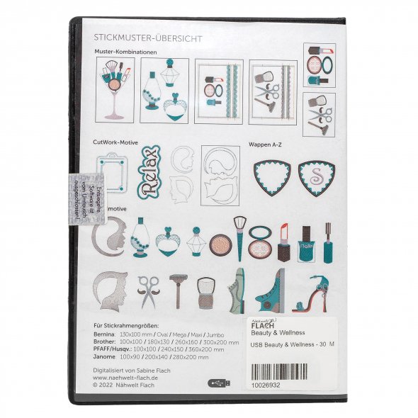 Nähwelt Flach Stickmuster-Collection "Beauty & Wellness" (30 Stickmuster/ USB)
