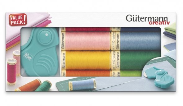 Gütermann Allesnäher-Set + Prym Klapp-Rollschneider (8 Farben/ 100 m)