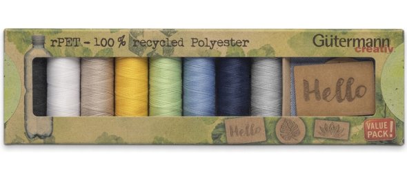 Gütermann rPet Allesnäher Nähfaden-Set + 3 Labels (8 Farben/ 100 m)