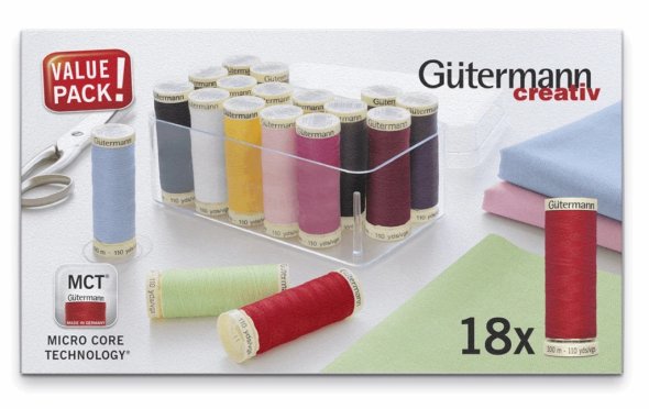 Gütermann Allesnäher Nähfaden-Acrylbox (18 Farben/ 100 m)