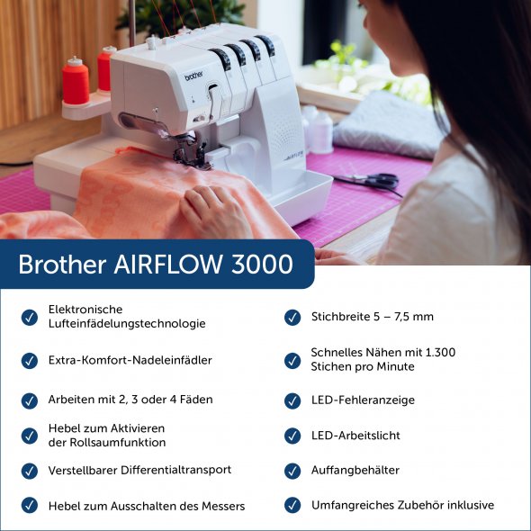 Brother AIRFLOW 3000 - 4 Faden Overlock mit Lufteinfädelung