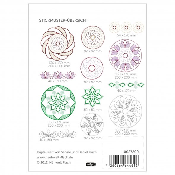 Nähwelt Flach Stickmuster USB "Mandalas" (5 Mandala-Gruppen/ je 3 Varianten)
