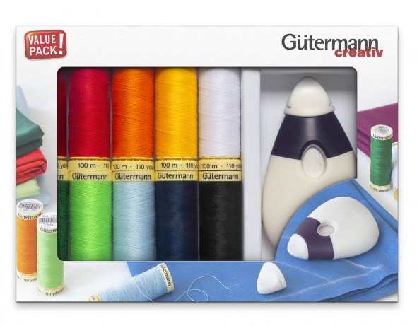 Gütermann Allesnäher + Kreiderad Maus Nähfaden-Set (10 Farben/ 100 m)