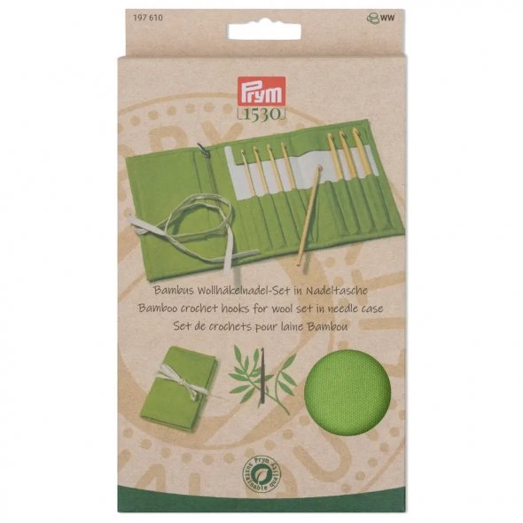 Prym Wollhäkelnadel-Set in Nadeltasche Bambus (Stärken 3,5-8,0 mm)