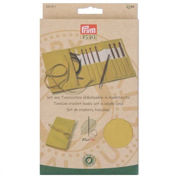 Prym Häkelnadel-Set Tunesisch in Nadeltasche Natural (Stärken 3,5-8,0 mm)