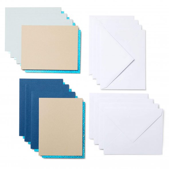 Cricut Joy Cutaway Cards - Klebekarten (8 St./ blau-beige-Glitzer/ 10,8 cm x 14 cm)