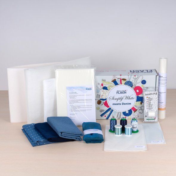 Nähwelt Flach Materialbox "SimplyWhite meets Denim" (OHNE USB-Stick)