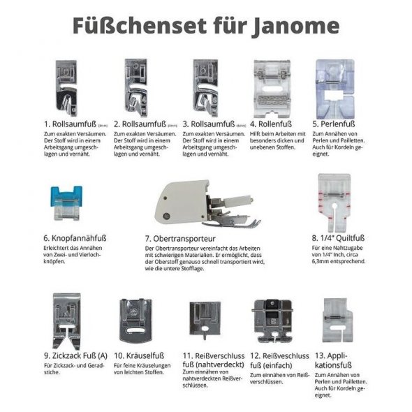 Füßchenset für Janome Obertransport (13 tlg.)