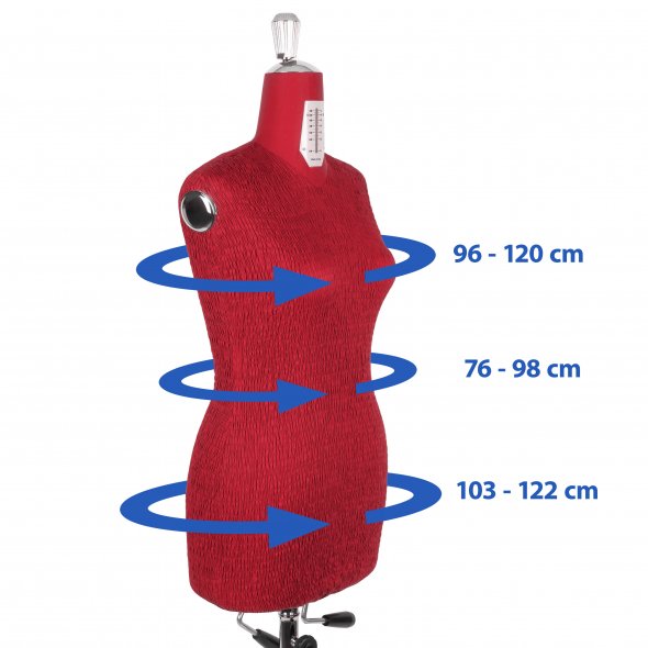Fabma Schneiderpuppe/Schneiderbüste / mit Rollen (weiblich / Plus-Size-Größe 42 - 54 / rot / verstellbar)