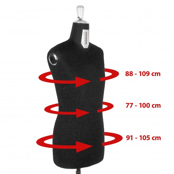 Fabma Schneiderpuppe/Scheiderbüste Herren / mit Rollen (männlich / Größe 40 - 50 / schwarz / verstellbar)