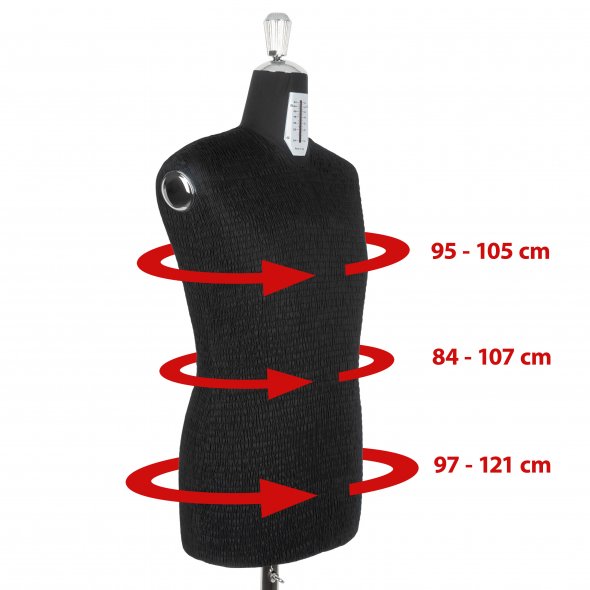 Fabma Schneiderpuppe/Schneiderbüste Herren / mit Rollen (männlich / Plus-Size-Größe 42 - 54 / schwarz / verstellbar)