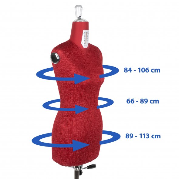 Fabma Schneiderpuppe/Schneiderbüste / Arm links / mit Rollen (weiblich / Größe 36 - 48 / rot / verstellbar)