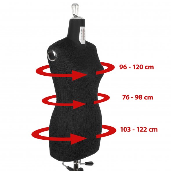 Fabma Schneiderpuppe/Schneiderbüste / mit Rollen (weiblich / Plus-Size-Größe 42 - 54 / schwarz / verstellbar)