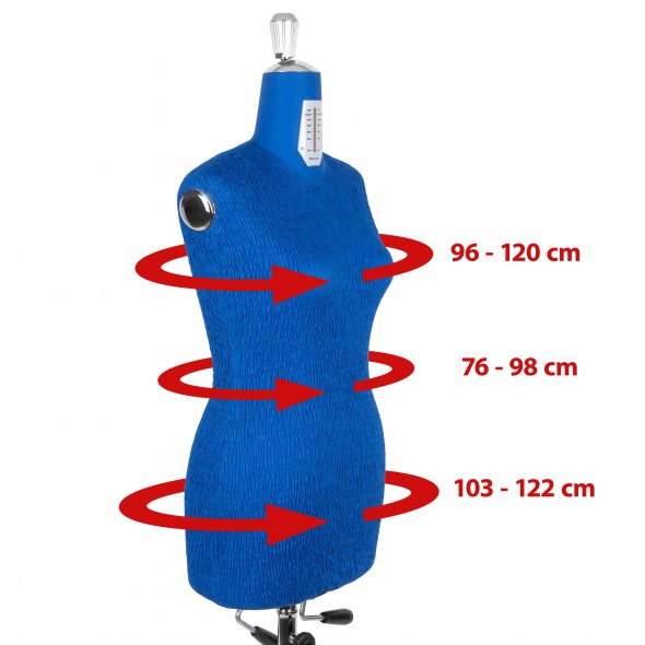 Fabma Schneiderpuppe/Schneiderbüste / mit Rollen (weiblich / Plus-Size-Größe 42 - 54 / blau / verstellbar)